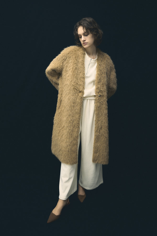 Rios shaggy long coat -Camel Beige- – Muel Chic 