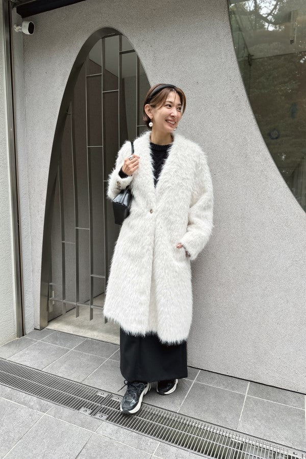 Rios shaggy long coat  -White-