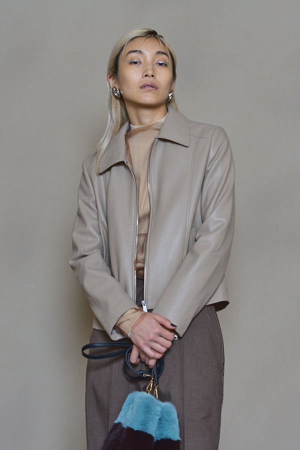 【Special price】Sonnu Fake leather Jacket -Beige/Black- 2colors