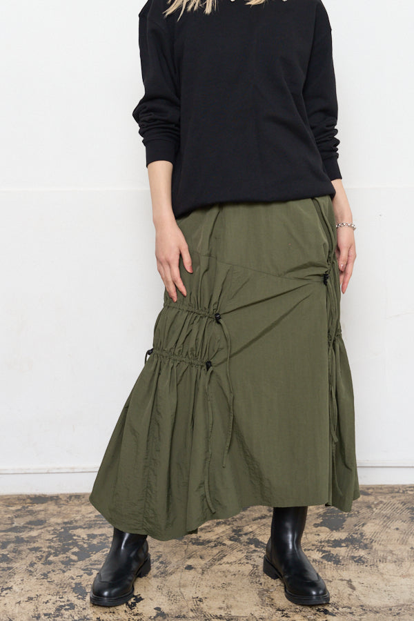 Selzy gather Skirt  -Blue Gray/Olive/Black/Steel blue- 4colors