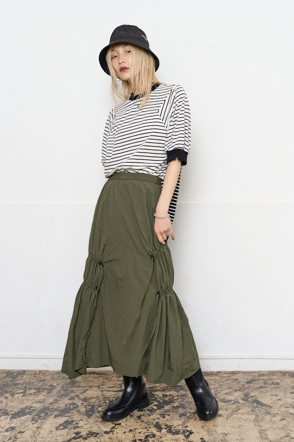 【Special price】Selzy gather Skirt  -Blue Gray/Olive/Black/Steel blue- 4colors