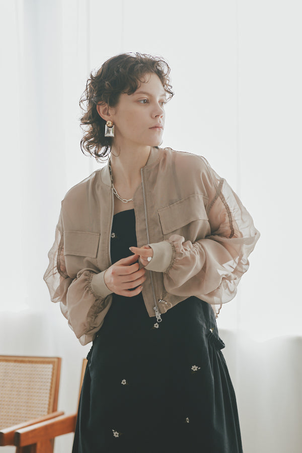 Clean sheer blouson -Burlywood- – Muel Chic