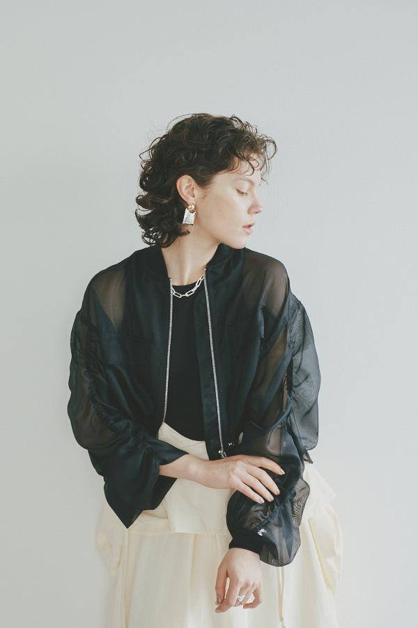 Clean sheer blouson -Burlywood- – Muel Chic