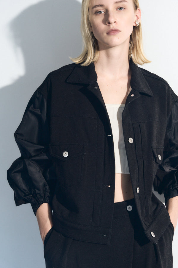 【Pre-order】 Nove sweat denim jacket -Black-