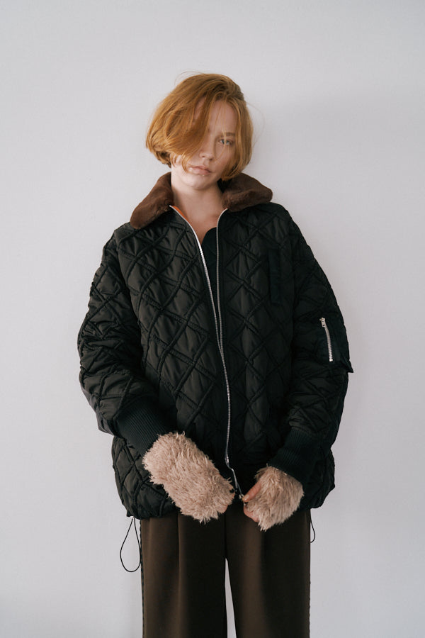 【Pre-order】<br>Lome military quilt coat   -Black×Black-
