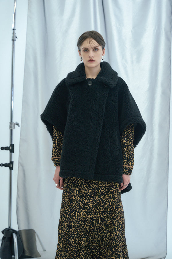 Lila poncho coat -Black- – Muel Chic