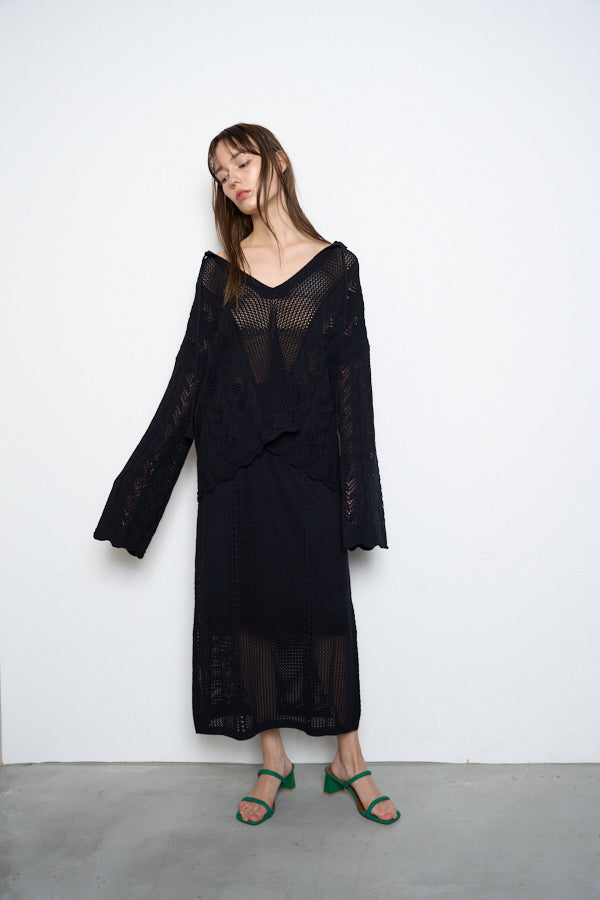 Mill mesh knit skirt  -Black- 4570132018960