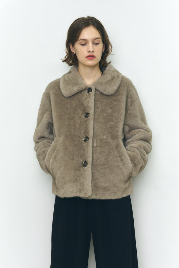 Rip mink coat  -Beige-