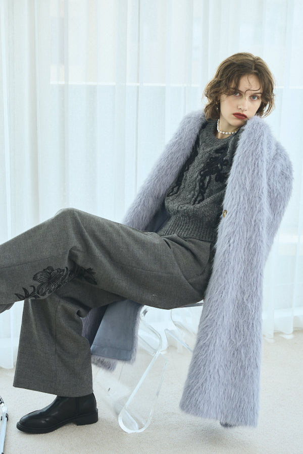 Rios shaggy long coat  -Light blue-