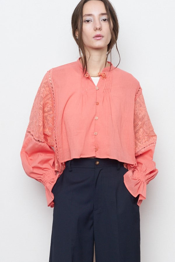 Pam lace blouse -Coral-