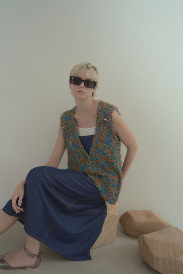 ベスト ジレ Tawa knit long vest  タワニットロングベスト レディース Tawa knit long vest -Mix- – Muel Chic