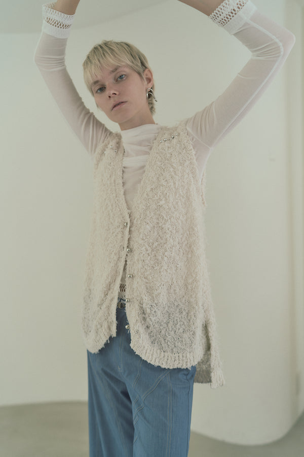 Tawa knit long vest -White-