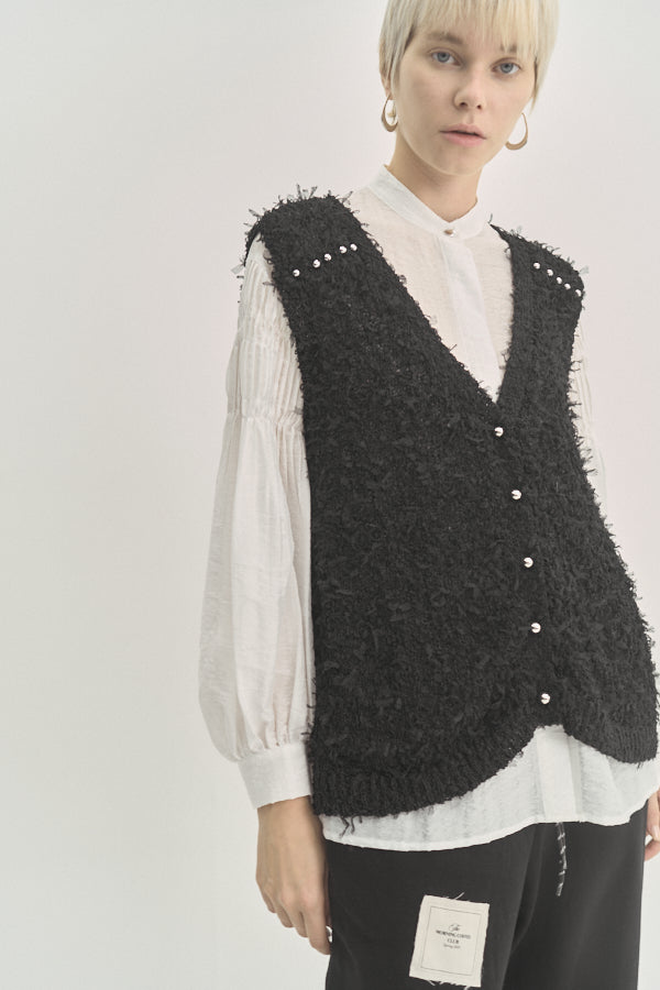 Tawa knit long vest -Black-